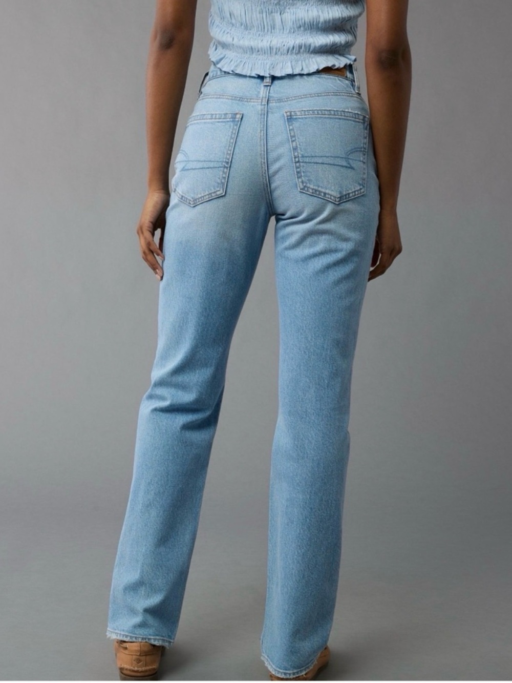 NWT American Eagle Super High Rise Straight Leg Jeans Stretch Light Wash 10 / 30 - Picture 6 of 13